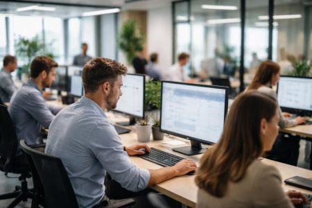 employes-bureau-moderne-ecrans-verre