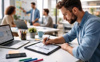 bureau-moderne-dessin-tablette-equipe