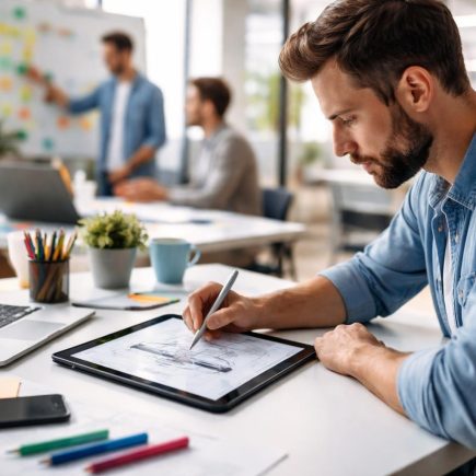 bureau-moderne-dessin-tablette-equipe