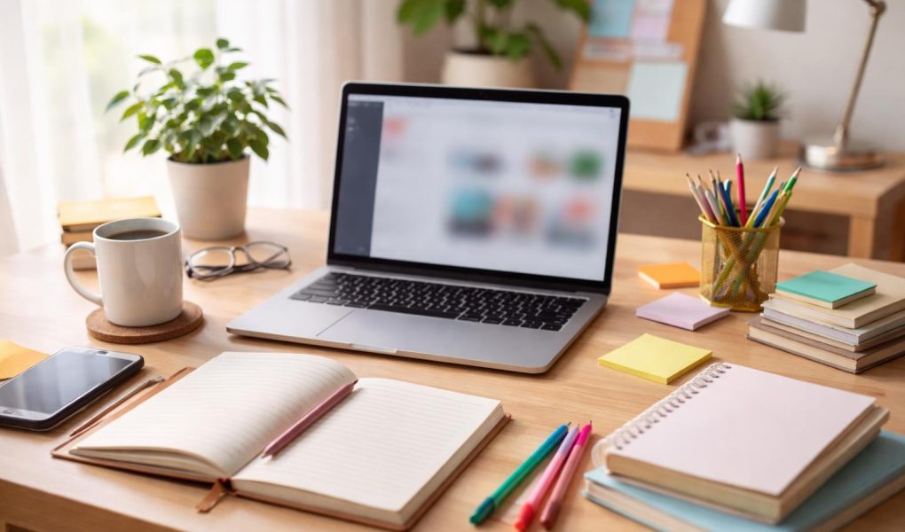 bureau-moderne-ordinateur-carnets-cafe