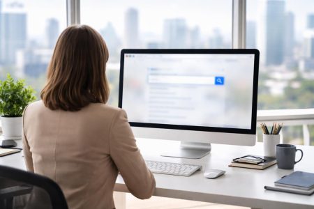 personne-bureau-ecran-vue-ville