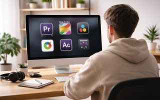 bureau-utilisateur-ordinateur-etagere-plantes