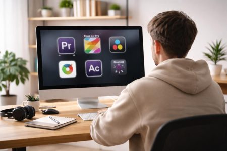 bureau-utilisateur-ordinateur-etagere-plantes