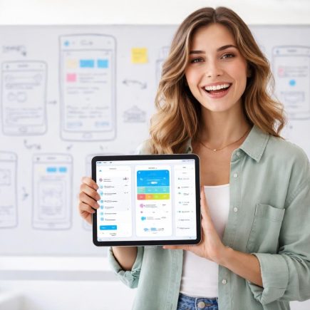 femme-enthousiaste-tableau-croquis-tablette-interface