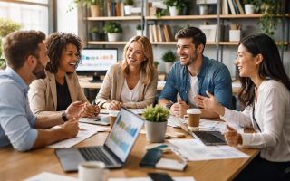 equipe-professionnels-bureau-table-plantes