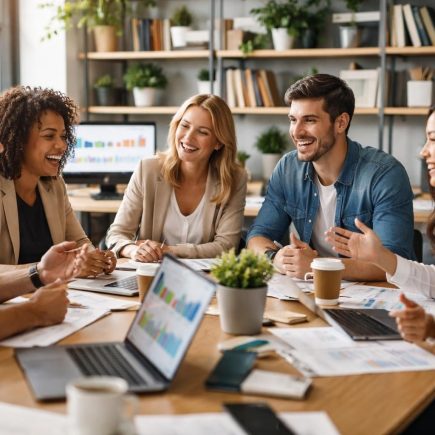 equipe-professionnels-bureau-table-plantes