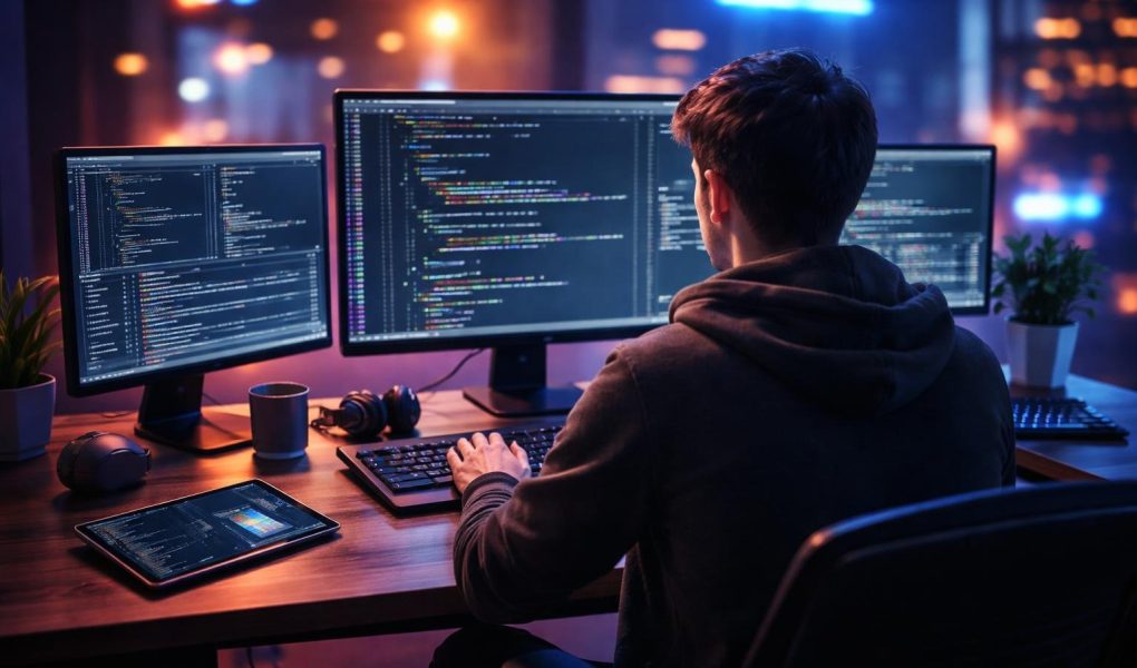 developpeur-bureau-moderne-ecrans-code