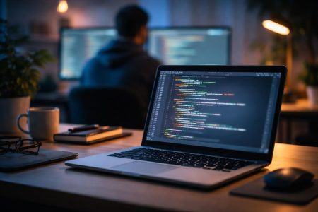 ordinateur-bureau-code-flou-developpeur