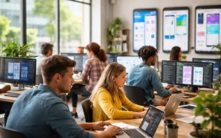 bureau-moderne-jeunes-professionnels-ordinateurs